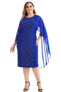 Taille Plus Royal Blue Robe Mère De La Mariée Avec Cape -Zapaka CGGXH0108 Blue 4