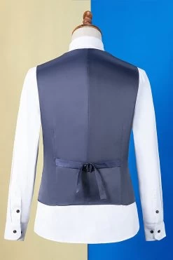 Bleu Foncé à Revers à Pointe Imprimé Smoking 3 Pièces Pour Homme 13 Bleu Foncé à Revers à Pointe Imprimé Smoking 3 Pièces Pour Homme -Zapaka CGGXH01094 Dark Blue 6