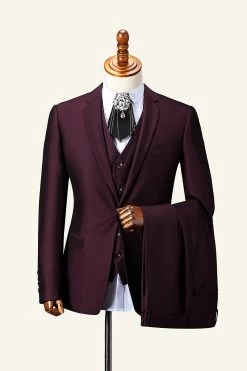 Bourgogne Notch Lapel 3 Pièces Costume Homme