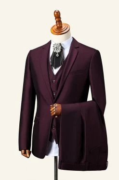Bourgogne Notch Lapel 3 Pièces Costume Homme 11 Bourgogne Notch Lapel 3 Pièces Costume Homme -Zapaka CGGXH01107 Burgundy 3