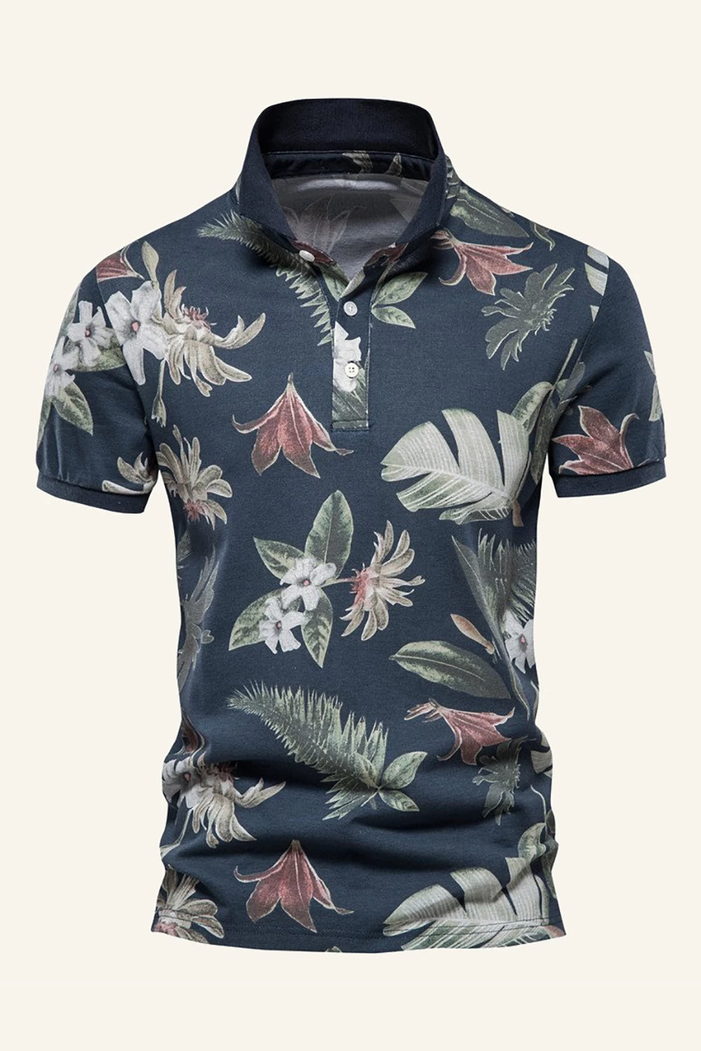 Navy Regular Fit Feuilles à Col Et Polo Imprimé Fleur Pour Homme 3 Navy Regular Fit Feuilles à Col Et Polo Imprimé Fleur Pour Homme