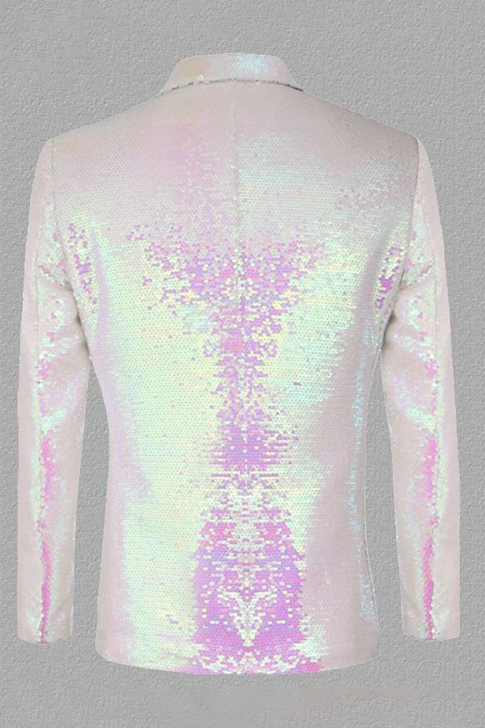 Paillettes Blanches Scintillantes Peak Lapel Blazer De Bal Pour Hommes 4 Paillettes Blanches Scintillantes Peak Lapel Blazer De Bal Pour Hommes – Image 2