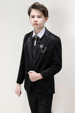 Ensemble De Costume Formel 3 Pièces Pour Garçons Noirs à Poitrine Unique étincelant -Zapaka CGGXH01319 Black 4