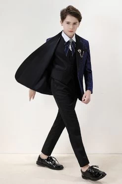 Sparkly Navy Slim Fit Boy’s 3-Piece Formal Suit Set -Zapaka CGGXH01322 Navy 3