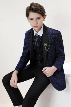 Sparkly Navy Slim Fit Boy’s 3-Piece Formal Suit Set -Zapaka CGGXH01322 Navy 4