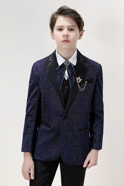 Sparkly Navy Slim Fit Boy’s 3-Piece Formal Suit Set -Zapaka CGGXH01322 Navy 6