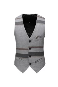 Grey Stripe Notched Lapel Homme 3 Pièces Costumes -Zapaka CGGXH0267 Grey 3