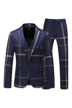 Grey Stripe Notched Lapel Homme 3 Pièces Costumes -Zapaka CGGXH0267 Navy 1 dfe50f95 7151 440c 9f34 2b7b9ecb7d83