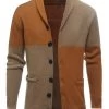 Patchwork Marron Châle Col Manches Longues Homme Cardigan Pull -Zapaka CGGXH0618 Brown 1 first