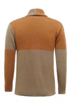Patchwork Marron Châle Col Manches Longues Homme Cardigan Pull -Zapaka CGGXH0618 Brown 2