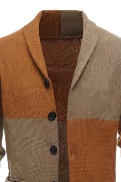 Patchwork Marron Châle Col Manches Longues Homme Cardigan Pull -Zapaka CGGXH0618 Brown 4