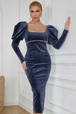Gaine Col Carré Navy Velvet Robe De Fête