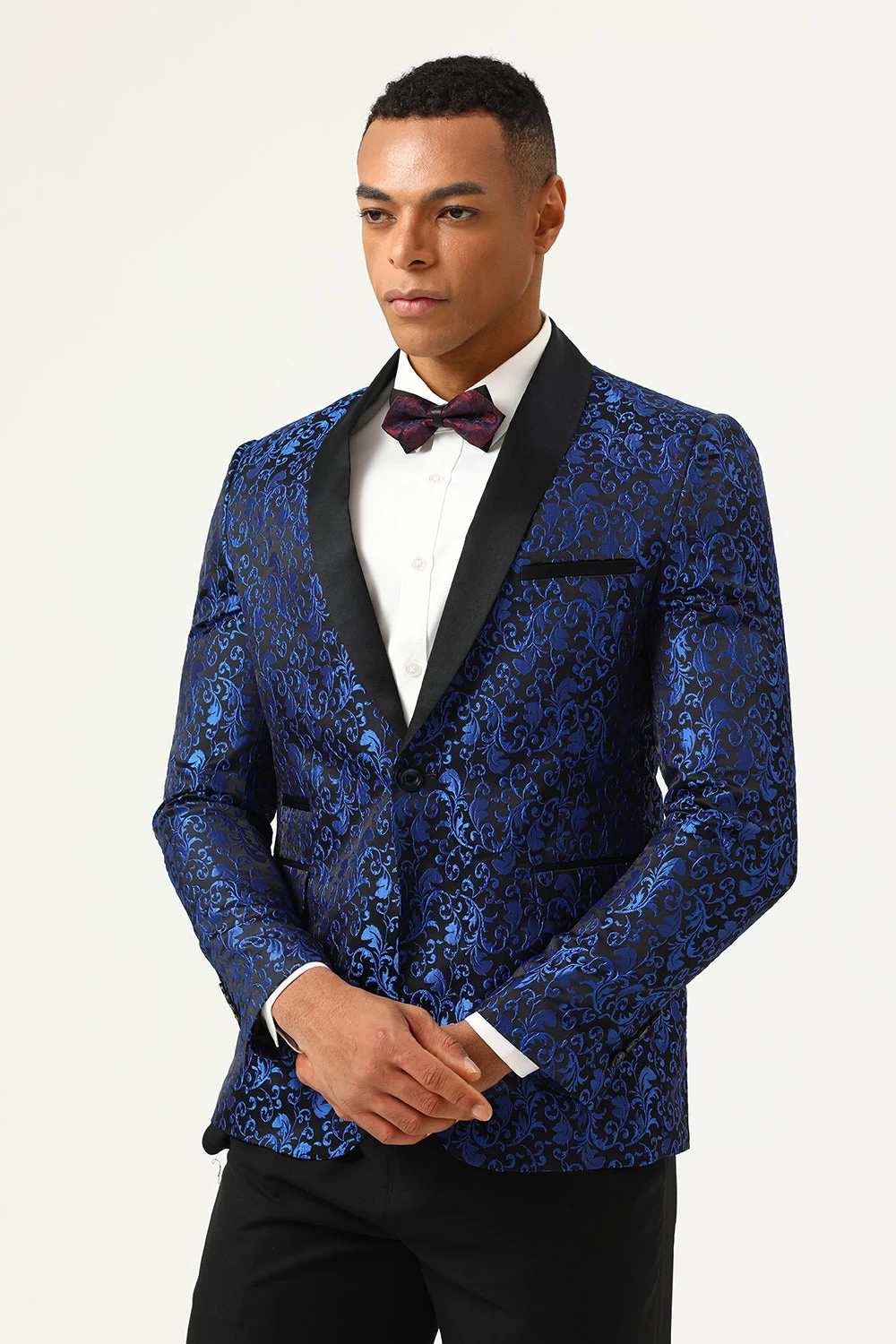 One Button Blue Shawl Lapel Jacquard Men’s Prom Blazer 8 One Button Blue Shawl Lapel Jacquard Men’s Prom Blazer – Image 6
