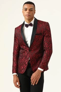 One Button Blue Shawl Lapel Jacquard Men’s Prom Blazer 26 One Button Blue Shawl Lapel Jacquard Men’s Prom Blazer -Zapaka CGGXH0729Burgundy 4