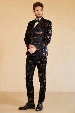 Revers à Double Poitrine Costumes De Mariage Pour Hommes Noirs 9 Revers à Double Poitrine Costumes De Mariage Pour Hommes Noirs -Zapaka CGGXH0732 Black 4