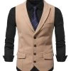 Peak Lapel Single Breasted Woolen Gilet Pour Homme -Zapaka CGGXH0760 Khaki 1 first