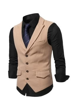 Peak Lapel Single Breasted Woolen Gilet Pour Homme 10 Peak Lapel Single Breasted Woolen Gilet Pour Homme -Zapaka CGGXH0760 Khaki 3