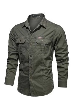 Vêtements De Travail Pour Hommes à Manches Longues Army Green Plus Size Shirt -Zapaka CGGXH0845 Army Green 3