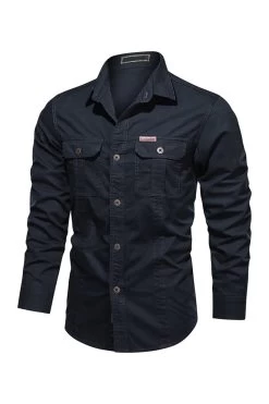 Vêtements De Travail Pour Hommes à Manches Longues Army Green Plus Size Shirt -Zapaka CGGXH0845 Navy