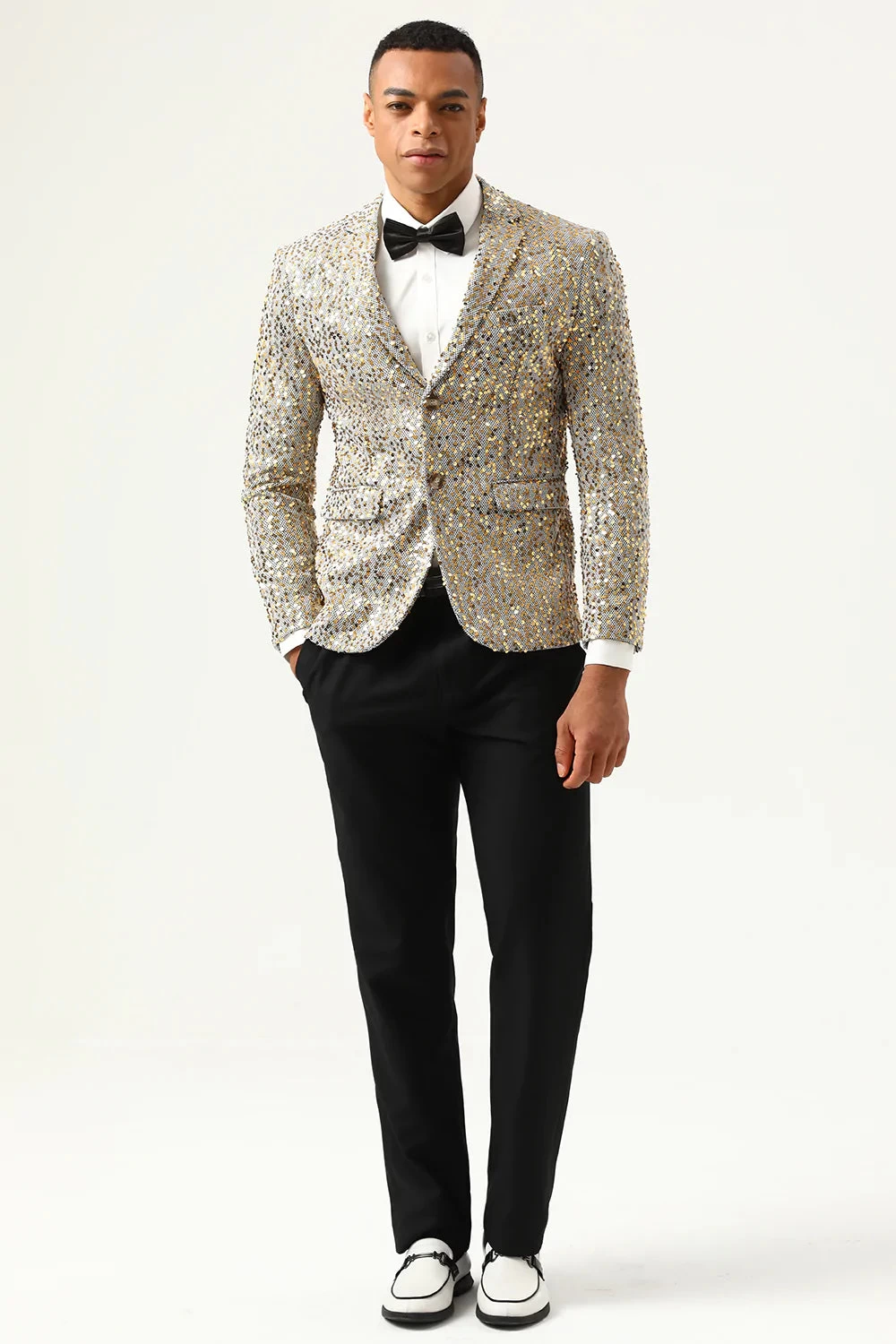 Paillettes De Champagne Scintillantes Revers Crantées Blazer De Bal Pour Hommes 6 Paillettes De Champagne Scintillantes Revers Crantées Blazer De Bal Pour Hommes – Image 4