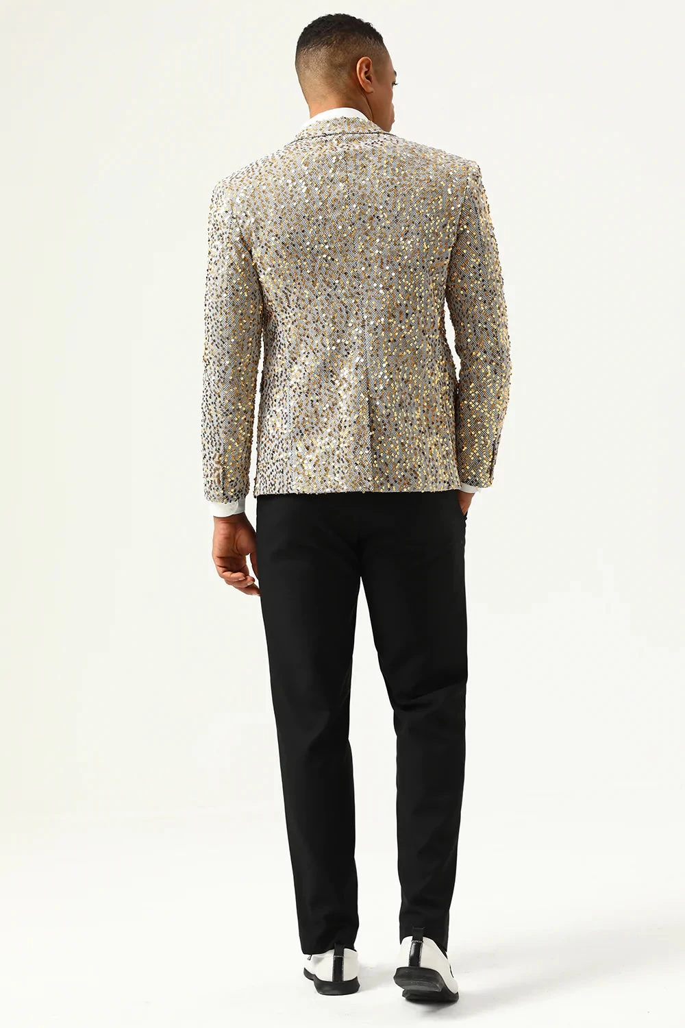 Paillettes De Champagne Scintillantes Revers Crantées Blazer De Bal Pour Hommes 4 Paillettes De Champagne Scintillantes Revers Crantées Blazer De Bal Pour Hommes – Image 2