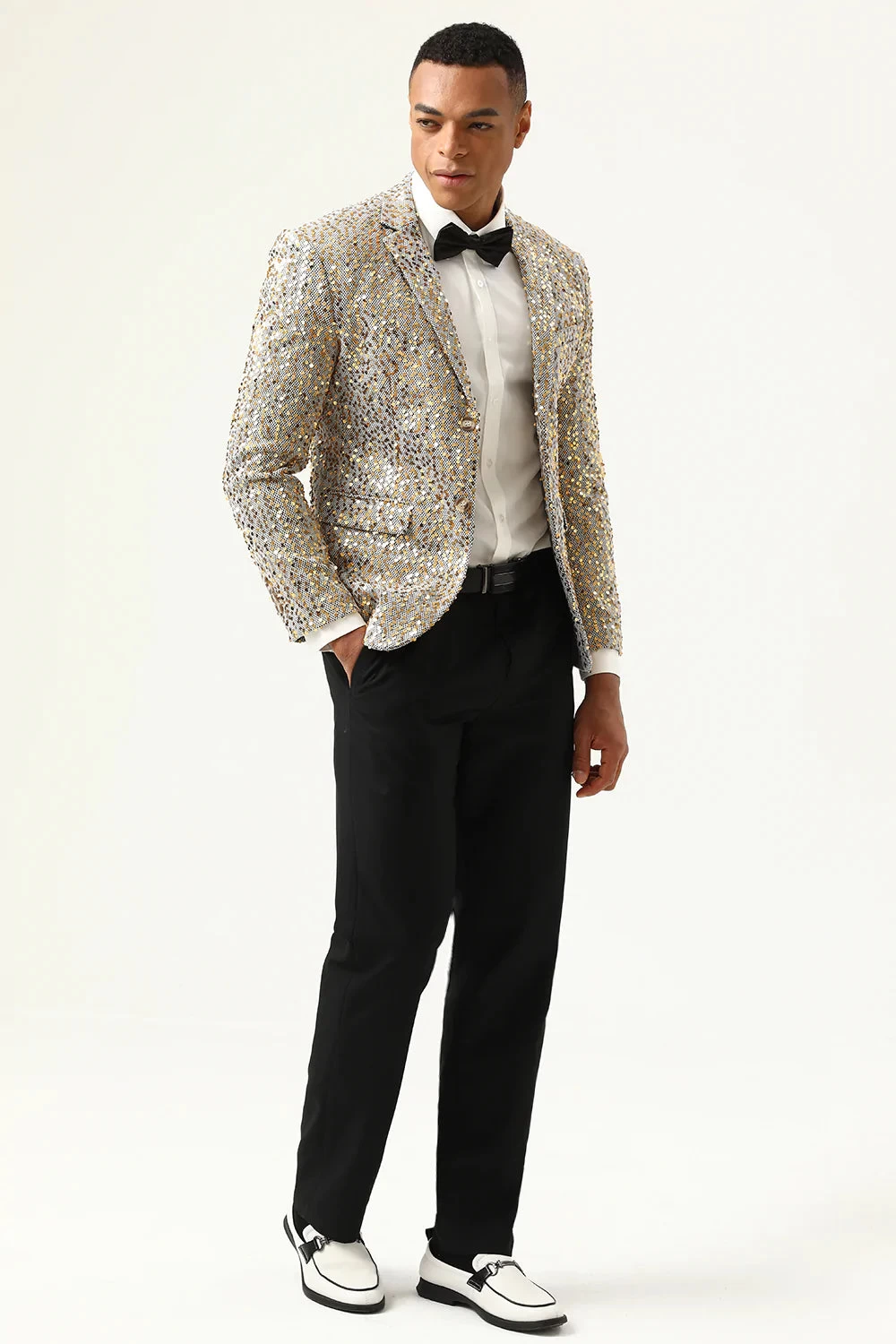 Paillettes De Champagne Scintillantes Revers Crantées Blazer De Bal Pour Hommes 7 Paillettes De Champagne Scintillantes Revers Crantées Blazer De Bal Pour Hommes – Image 5
