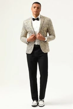 Paillettes De Champagne Scintillantes Revers Crantées Blazer De Bal Pour Hommes 14 Paillettes De Champagne Scintillantes Revers Crantées Blazer De Bal Pour Hommes -Zapaka CGGXH0881 20Champagne 20 4