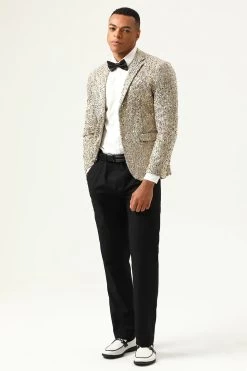Paillettes De Champagne Scintillantes Revers Crantées Blazer De Bal Pour Hommes 15 Paillettes De Champagne Scintillantes Revers Crantées Blazer De Bal Pour Hommes -Zapaka CGGXH0881 20Champagne 20 5
