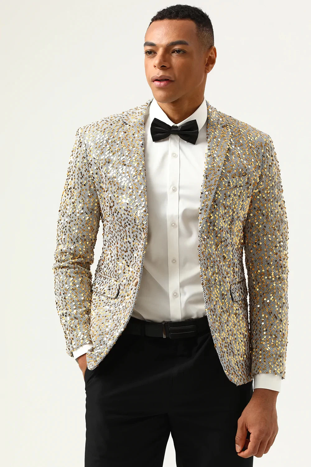 Paillettes De Champagne Scintillantes Revers Crantées Blazer De Bal Pour Hommes 3 Paillettes De Champagne Scintillantes Revers Crantées Blazer De Bal Pour Hommes
