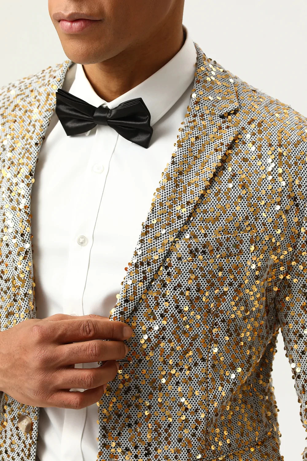 Paillettes De Champagne Scintillantes Revers Crantées Blazer De Bal Pour Hommes 5 Paillettes De Champagne Scintillantes Revers Crantées Blazer De Bal Pour Hommes – Image 3