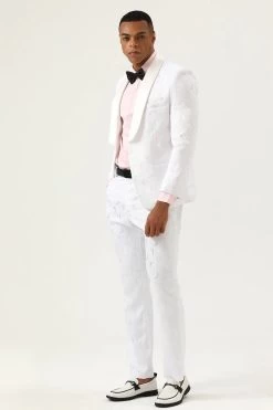White Jacquard Shawl Lapel 2 Pièces Men’s Prom Suits -Zapaka CGGXH0893 White 3