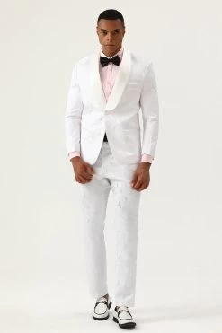 White Jacquard Shawl Lapel 2 Pièces Men’s Prom Suits -Zapaka CGGXH0893 White 5