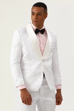 White Jacquard Shawl Lapel 2 Pièces Men’s Prom Suits -Zapaka CGGXH0893 White 6