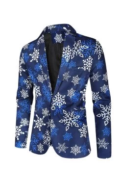 Blue Snowflake Imprimé 3 Pièces Costumes De Fête De Noël Pour Hommes -Zapaka CGGXH0905 Blue 3