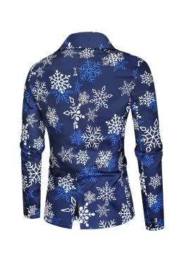 Blue Snowflake Imprimé 3 Pièces Costumes De Fête De Noël Pour Hommes -Zapaka CGGXH0905 Blue 4