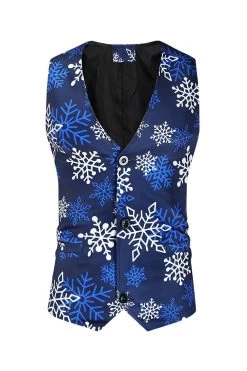 Blue Snowflake Imprimé 3 Pièces Costumes De Fête De Noël Pour Hommes -Zapaka CGGXH0905 Blue 5