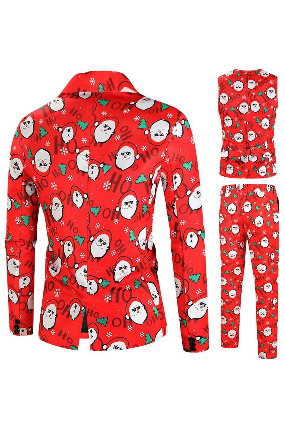 Bonhomme De Neige Rouge Imprimé 3 Pièces Costume Pour Hommes De Fête De Noël 4 Bonhomme De Neige Rouge Imprimé 3 Pièces Costume Pour Hommes De Fête De Noël – Image 2