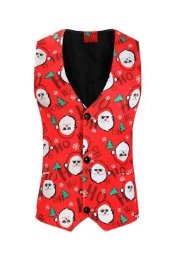 Bonhomme De Neige Rouge Imprimé 3 Pièces Costume Pour Hommes De Fête De Noël 14 Bonhomme De Neige Rouge Imprimé 3 Pièces Costume Pour Hommes De Fête De Noël -Zapaka CGGXH0906 Red 5