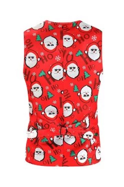 Bonhomme De Neige Rouge Imprimé 3 Pièces Costume Pour Hommes De Fête De Noël 15 Bonhomme De Neige Rouge Imprimé 3 Pièces Costume Pour Hommes De Fête De Noël -Zapaka CGGXH0906 Red 6