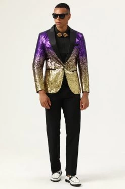 Blazer De Bal Pour Hommes Sparkly Purple And Golden Sequins