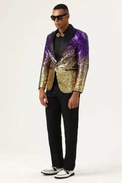 Blazer De Bal Pour Hommes Sparkly Purple And Golden Sequins 9 Blazer De Bal Pour Hommes Sparkly Purple And Golden Sequins -Zapaka CGGXH0936 Purple 3