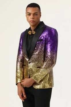 Blazer De Bal Pour Hommes Sparkly Purple And Golden Sequins 8 Blazer De Bal Pour Hommes Sparkly Purple And Golden Sequins -Zapaka CGGXH0936 Purple 5