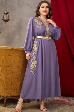 Taille Plus Purple Caftan Marocain Avec Manches Longues