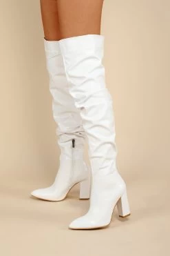 Bottes Hautes Noires à Talons Hauts 14 Bottes Hautes Noires à Talons Hauts -Zapaka CGLH3111 White 3