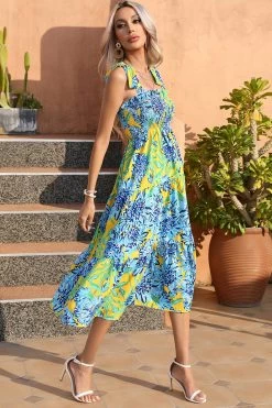 Robe D’été Boho Maxi Florale Jaune -Zapaka CGLLY30041 20Green 20 3