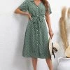 Robe D’été à Manches Courtes Imprimée En V Imprimée Verte 2 Robe D’été à Manches Courtes Imprimée En V Imprimée Verte -Zapaka CGLLY30070 20Green 20 1