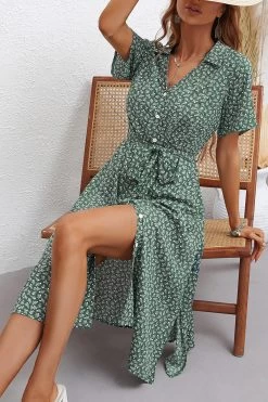 Robe D’été à Manches Courtes Imprimée En V Imprimée Verte -Zapaka CGLLY30070 20Green 20 5