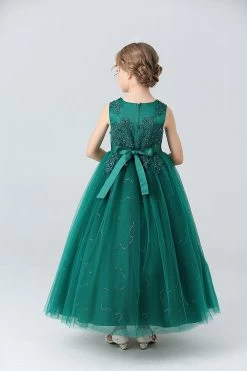 Une Ligne Perlée Robe Blanche De Fille Avec Des Appliques -Zapaka CGLLY30120 20Green 20 8