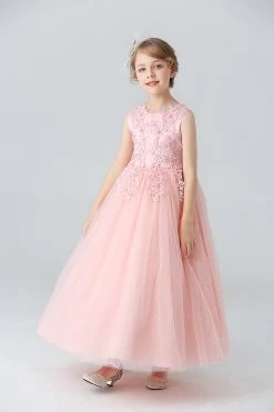 Une Ligne Perlée Robe Blanche De Fille Avec Des Appliques -Zapaka CGLLY30120 20Pink 20 1