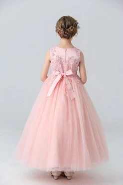 Une Ligne Perlée Robe Blanche De Fille Avec Des Appliques -Zapaka CGLLY30120 20Pink 20 7